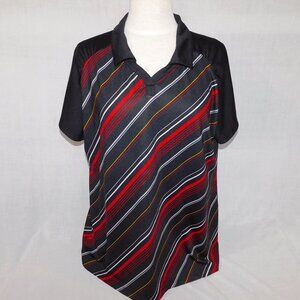 Nancy Lopez Womens Black Red White Striped Golf Polo Shirt Plus Size 1X